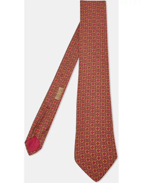 Hermes Burgundy Printed Silk Tie