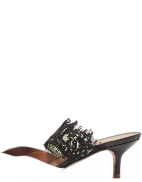 Malone Souliers White/Black Lace and Leather Maisie Mule