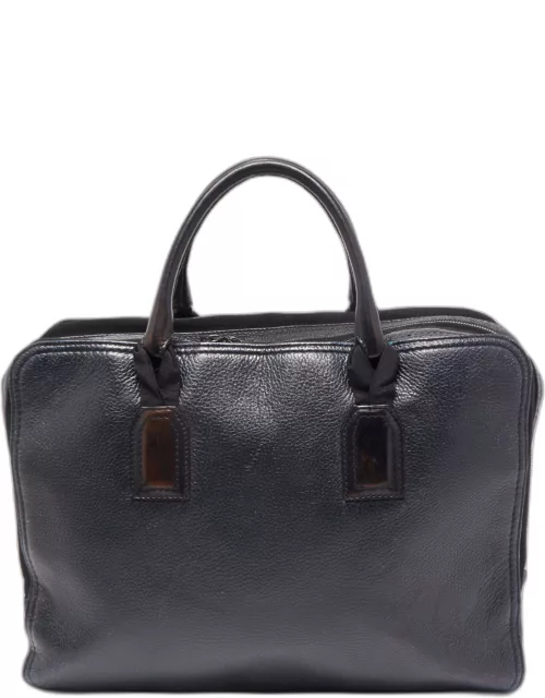 Lanvin Dark Blue Soft Leather and Fabric Zip Briefcase Bag