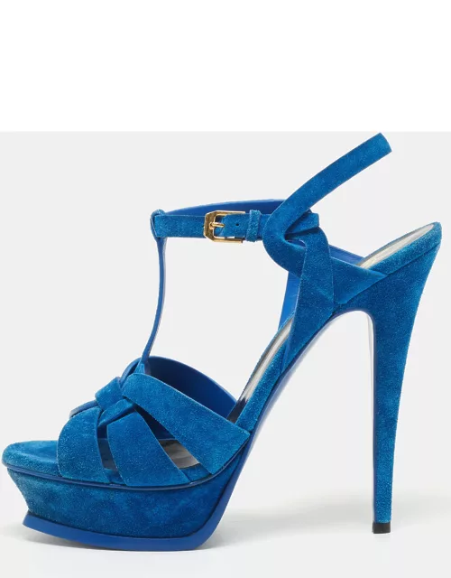 Yves Saint Laurent Blue Suede Tribute Ankle Strap Sandal