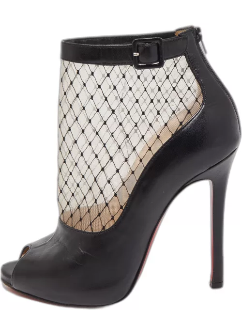Christian Louboutin Black/Beige Mesh and Leather Ankle Boot