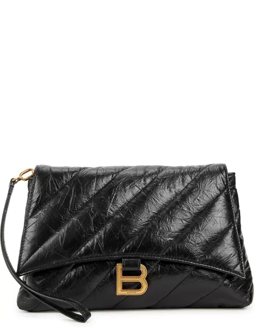 Balenciaga Crush Quilted Leather Pouch, Pouch Bag, Black, Leather