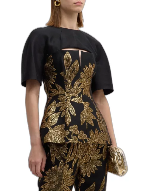 Floral-Embroidered Cutout Top