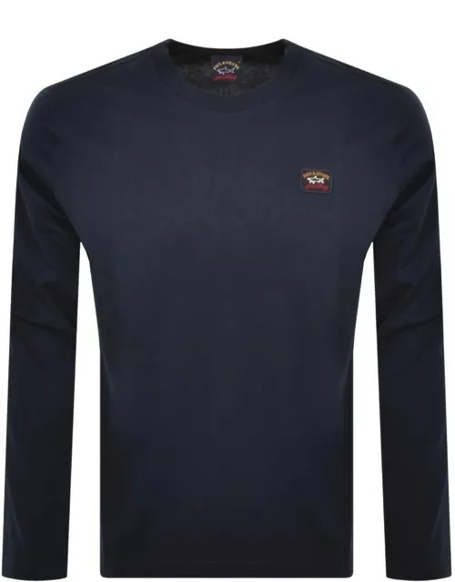 Paul And Shark Long Sleeved Logo T Shirt Navy