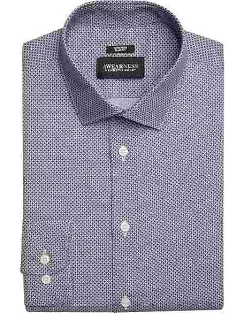 Awearness Kenneth Cole Men's Slim Fit Dobby Dress Shirt Navy Medallion Check