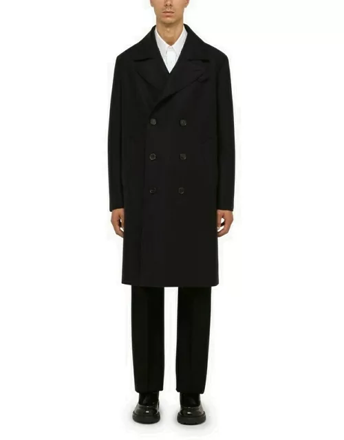 Double-breasted navy wool coat