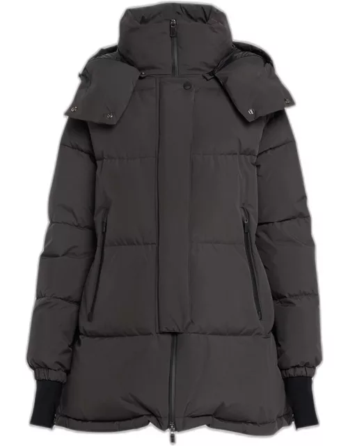 Woven Puffer Coat with Hood