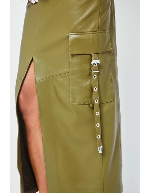 ROGUE LEATHER CARGO SKIRT OLIVE