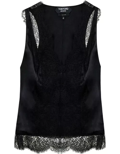 TOM FORD satin tank top with chantilly lace