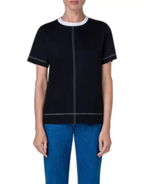 Contrast Neck-Trim Short-Sleeve Topstich Jersey T-Shirt