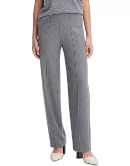 Brushed Wool Mid-Rise Wide-Leg Pant