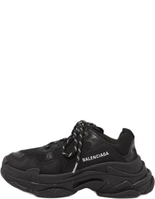 Balenciaga Black Leather and Mesh Triple S Sneaker