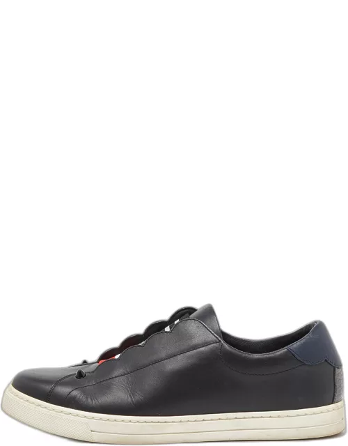 Fendi Black Leather and Logo Knit Rockoclick Slip On Sneaker