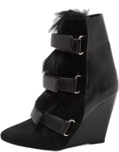 Isabel Marant Black Suede and Calf Hair Scarlet Wedge Boot