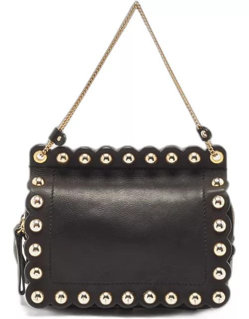 Moschino Black Leather Studded Flap Shoulder Bag