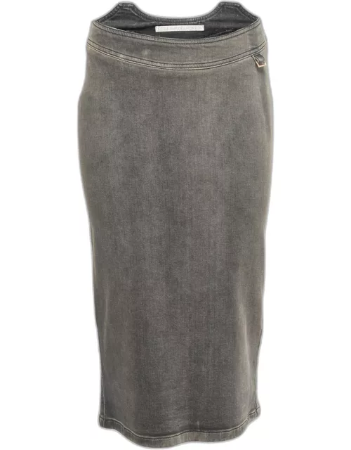 Stella McCartney Grey Faded Effect Denim Midi Skirt