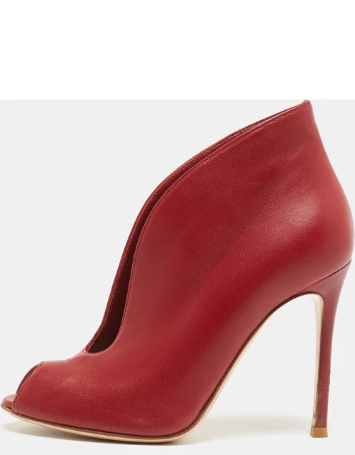Gianvito Rossi Red Leather Vamp Peep Toe Ankle Bootie