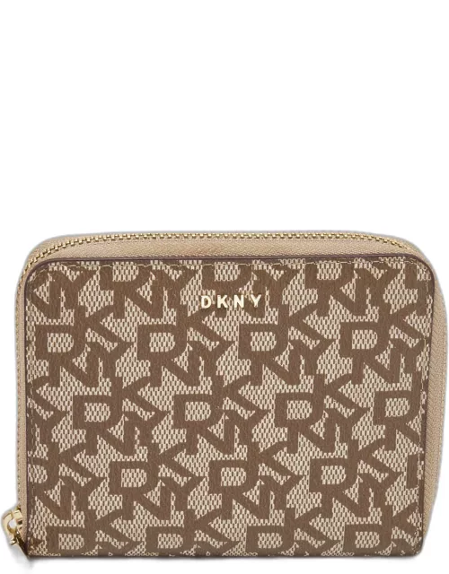 DKNY Beige/Brown Signature Coated Canvas Zip Around Continental Wallet