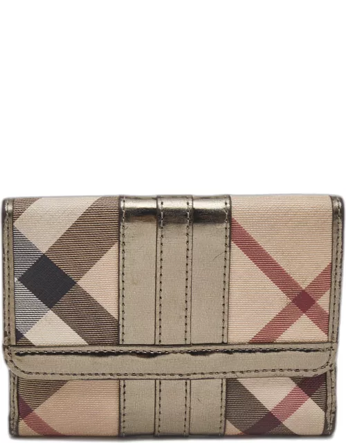 Burberry Metallic/Beige Nova Check PVC and Patent Leather French Wallet