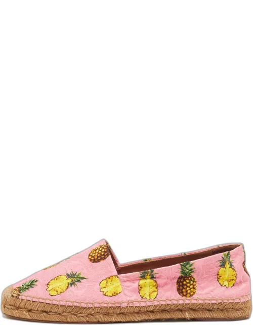 Dolce & Gabbana Pink/Yellow Pineapple Print Brocade Espadrilles Flat