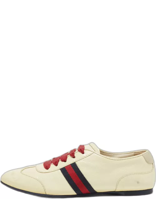 Gucci Cream Patent Leather Web Lace Up Sneaker
