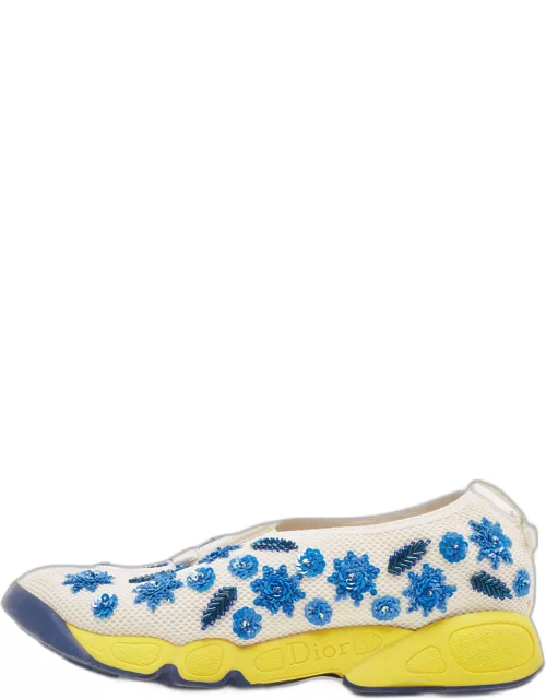 Dior White/Blue Embellished Mesh Fusion Sneaker