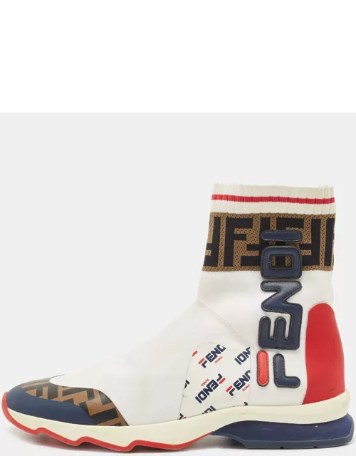 Fendi x Fila Multicolor Knit Fabric and Leather Mania Sock Sneaker