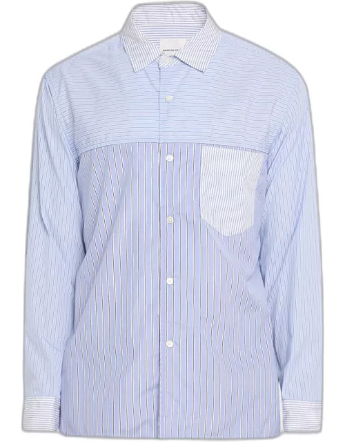 Men's Multi-Stripe Patchwork Button-Down Shirt