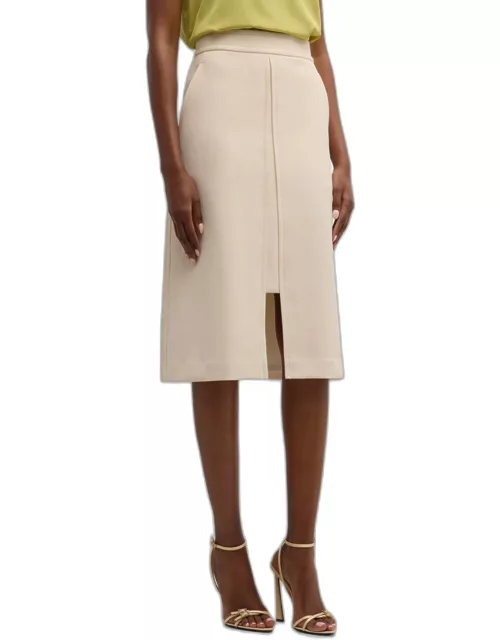 Slit-Hem Stretch Crepe Suiting Skirt