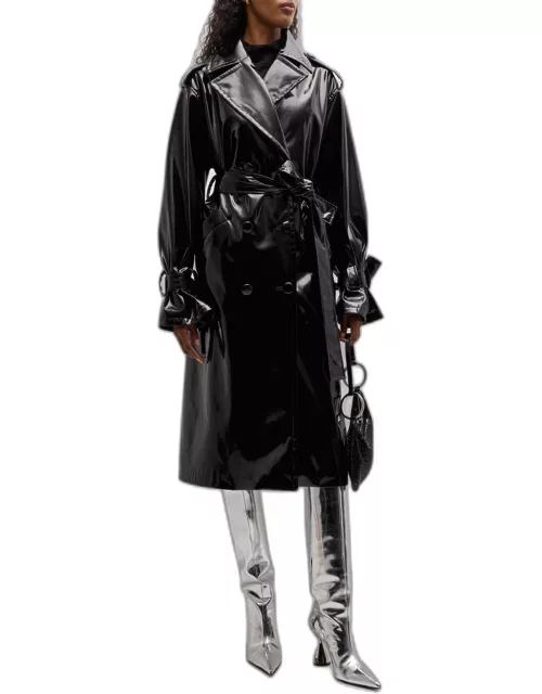 Bruer Patent Faux Leather Trench Coat