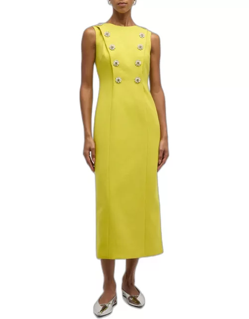 Button Embellished Double-Face Wool Dres