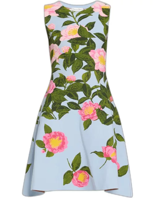 Camellia Jacquard Fit-&-Flare Knit Sleeveless Dres