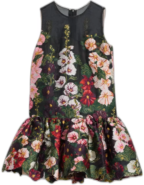 Hollyhocks Embroidered Drop-Waist Fil Coupe Mini Dres