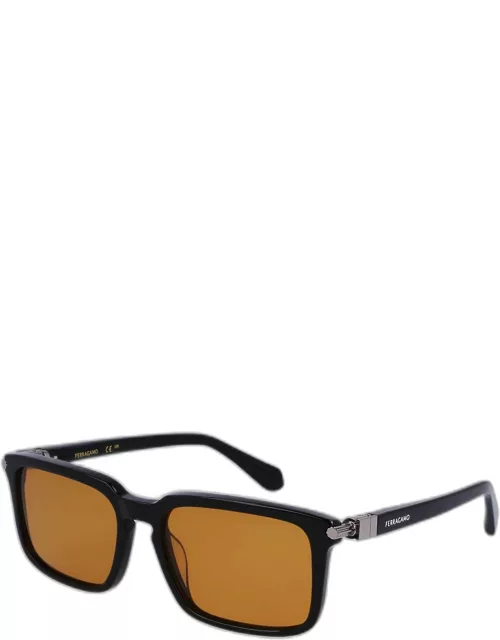 Men's Gancini Evolution Acetate Rectangle Sunglasse