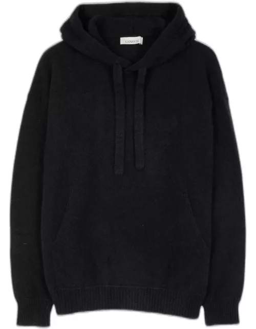 Laneus Cappuccio Soft Cashmere Black cashmere hooded sweater