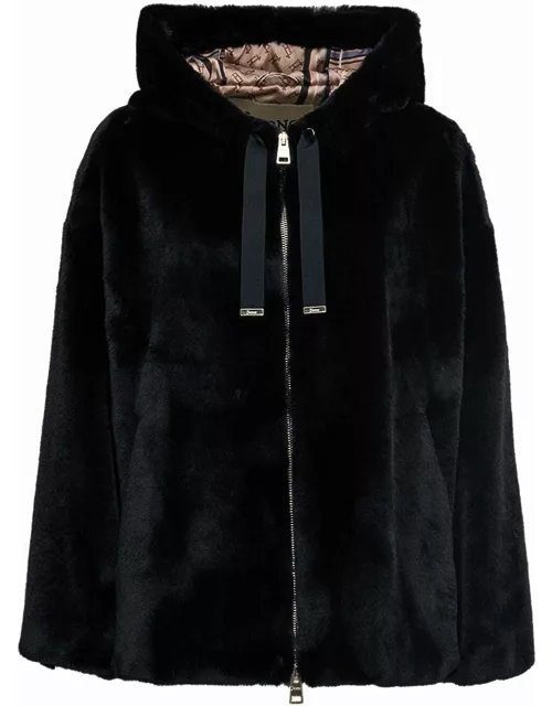 Herno Black Eco Fur Jacket
