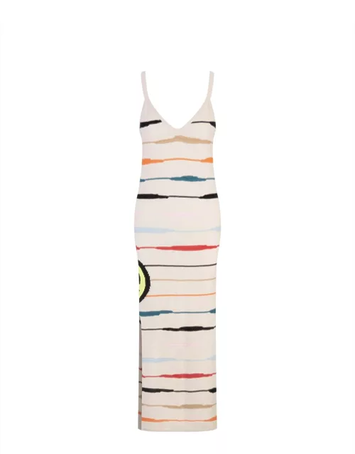Barrow Butter Long Dress With Logo And Multicoloured Stripe