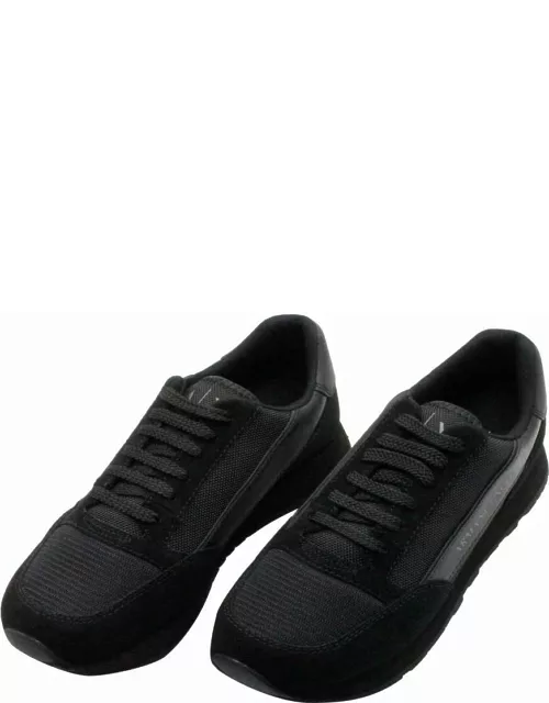 Armani Collezioni Runner Sneaker In Technical Fabric And Suede And Super Light Leather With Lace