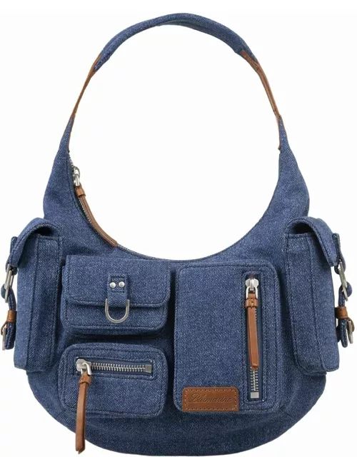 Blumarine Small Cargo Bag In Blue Denim With Pocket