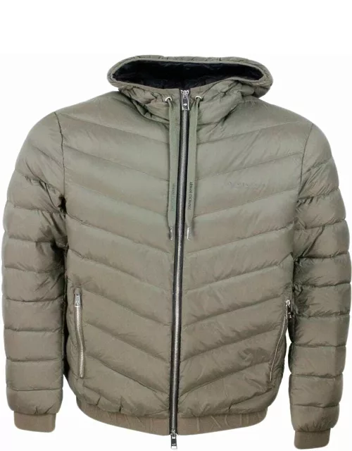 Armani Collezioni Light Down Jacket In Real Goose Down With Integrated Hood And Logoed Elastic At The Botto