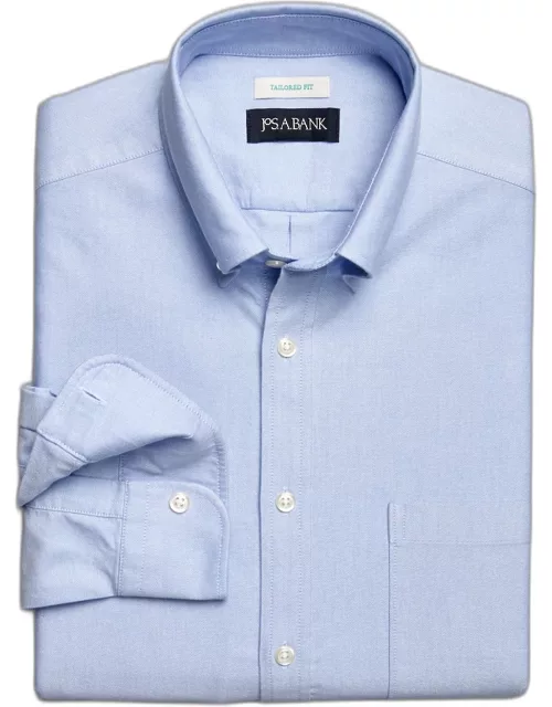 JoS. A. Bank Big & Tall Men's Tailored Fit Button-Down Collar Casual Shirt , Light Blue, 4 X Tal