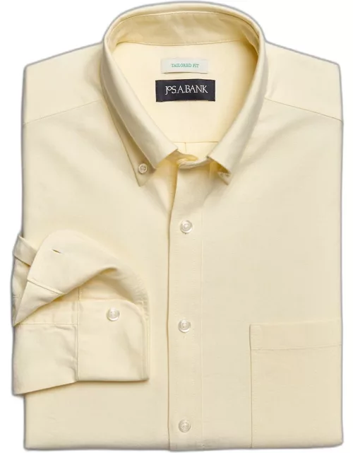 JoS. A. Bank Big & Tall Men's Tailored Fit Button-Down Collar Casual Shirt , Pale Yellow, 4 X Tal