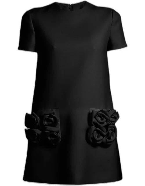 Crepe Couture Mini Dress with Floral Applique Detail
