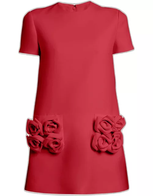 Crepe Couture Mini Dress with Floral Applique Detail