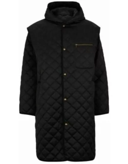 Water-repellent quilted coat with detachable sleeves- Black Men's Online Exclusive