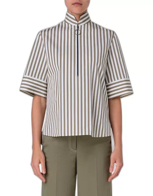 Kodak Striped Cotton Poplin Short-Sleeve Zip Shirt