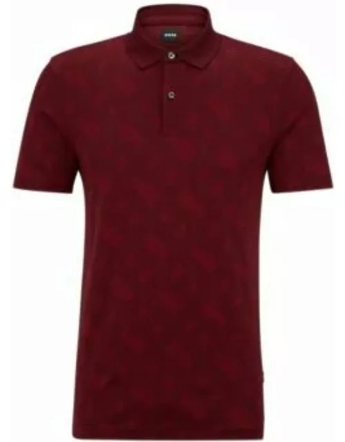 Regular-fit polo shirt with monogram jacquard- Dark Red Men's Polo Shirt