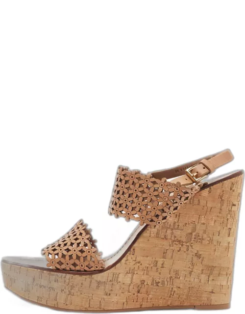 Tory Burch Brown Leather Daisy Wedge Sandal