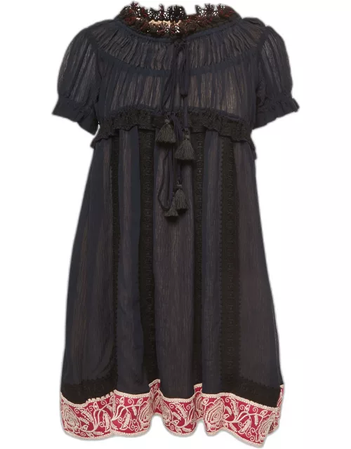 Chloe Navy Blue Cotton & Silk Mini Dress