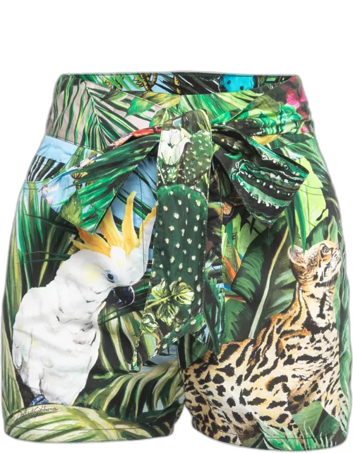 Dolce & Gabbana Green Tropical Printed Cotton Wrap Shorts